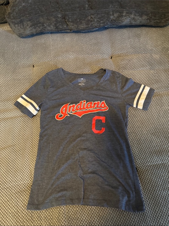 Genuine Merchandise Tops - Genuine Merchandise Navy V-Neck 'Indians' Tee with Red Script